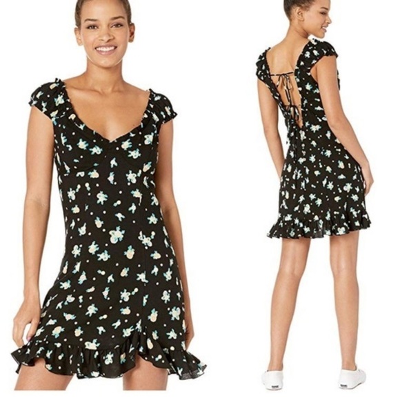 Free People Like A Lady Black Lemon Print Mini Dress - Picture 1 of 12